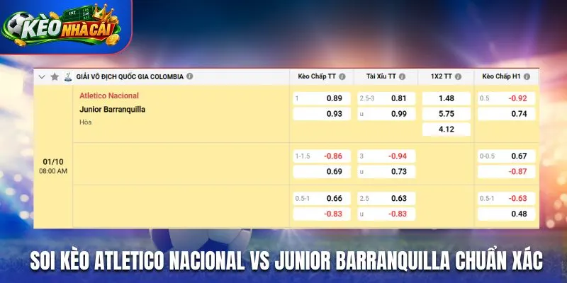 Soi kèo Atletico Nacional vs Junior Barranquilla chuẩn xác qua bảng kèo nhà cái