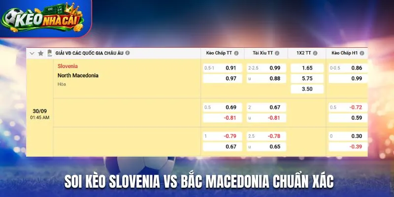 Soi kèo Slovenia vs Bắc Macedonia chuẩn xác qua bảng kèo nhà cái